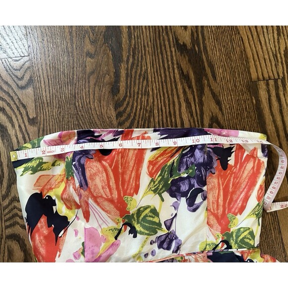 J Crew Strapless 100% Silk Mini‎ Dress Size 0 Cream Watercolor Lined Pockets EUC - Picture 12 of 14